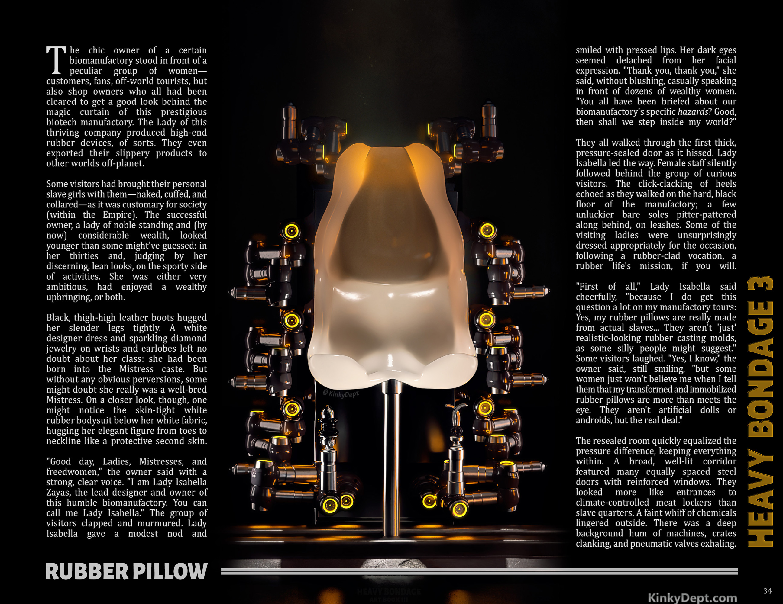 A scifi bondage chair for transformed rubber dolls.