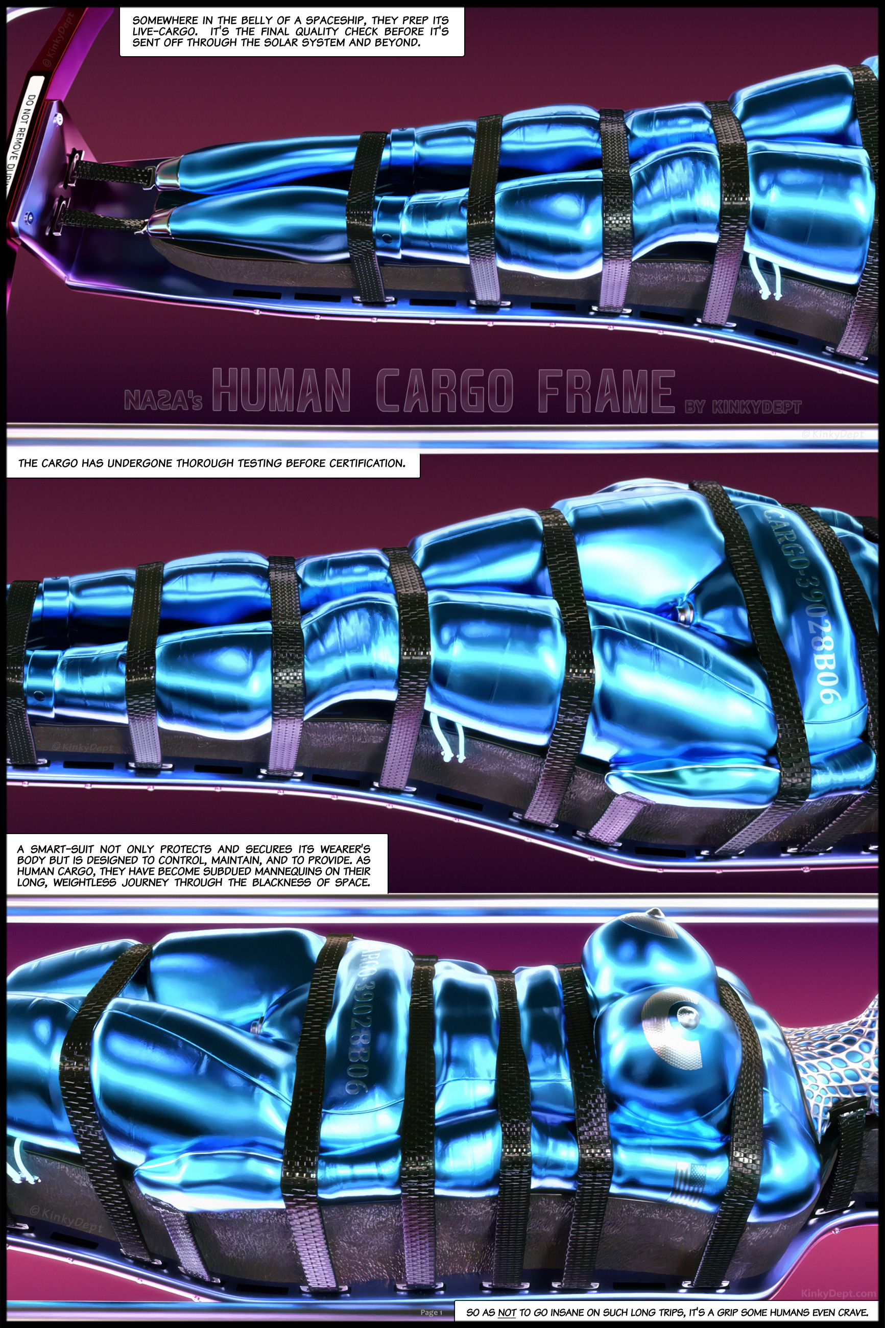 Female NASA mannequin fully restrained, ready for testing, woman sent to space as cargo.
