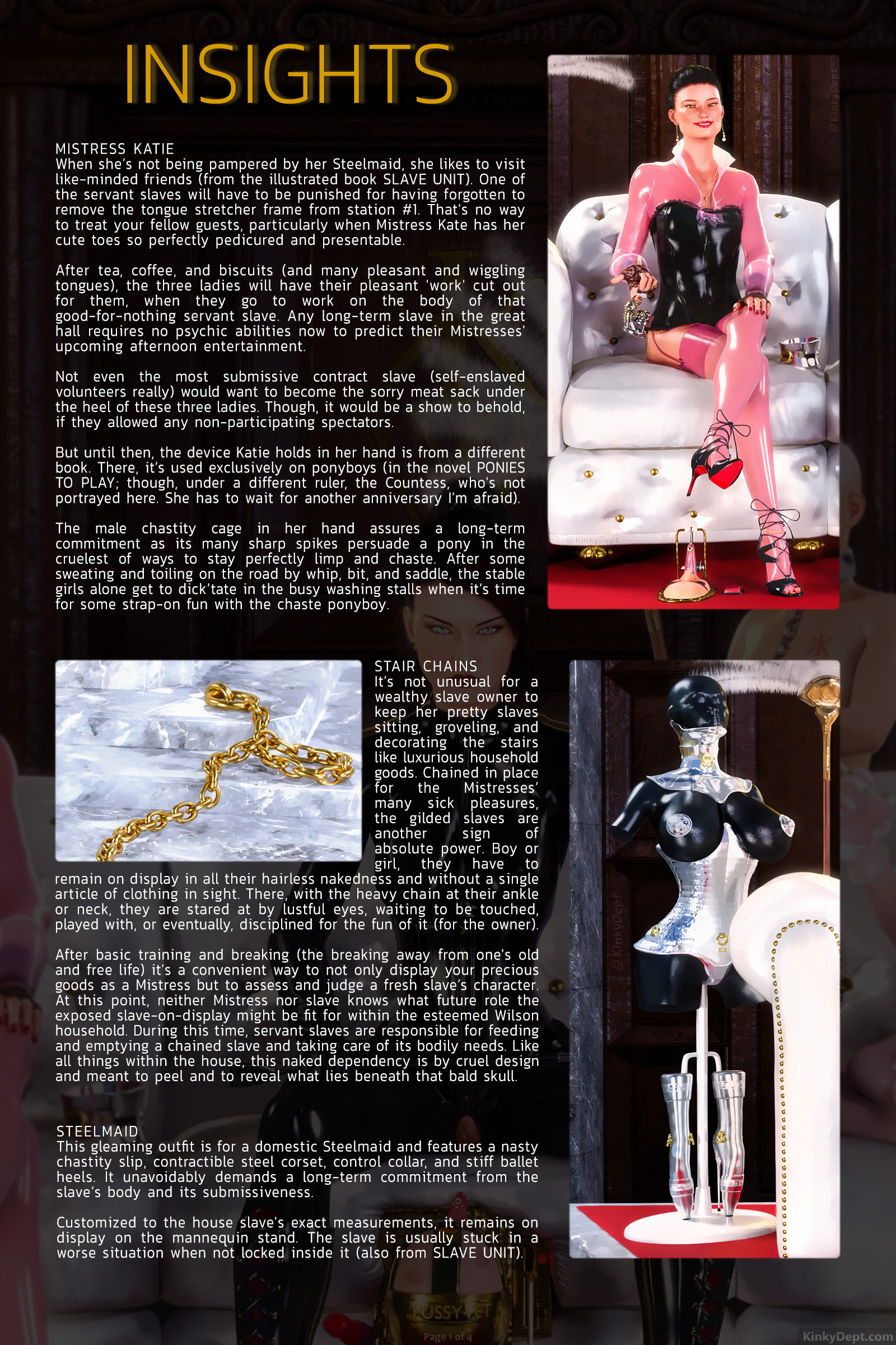 Illustrated story about BDSM slavery with dominating and subjugated women.